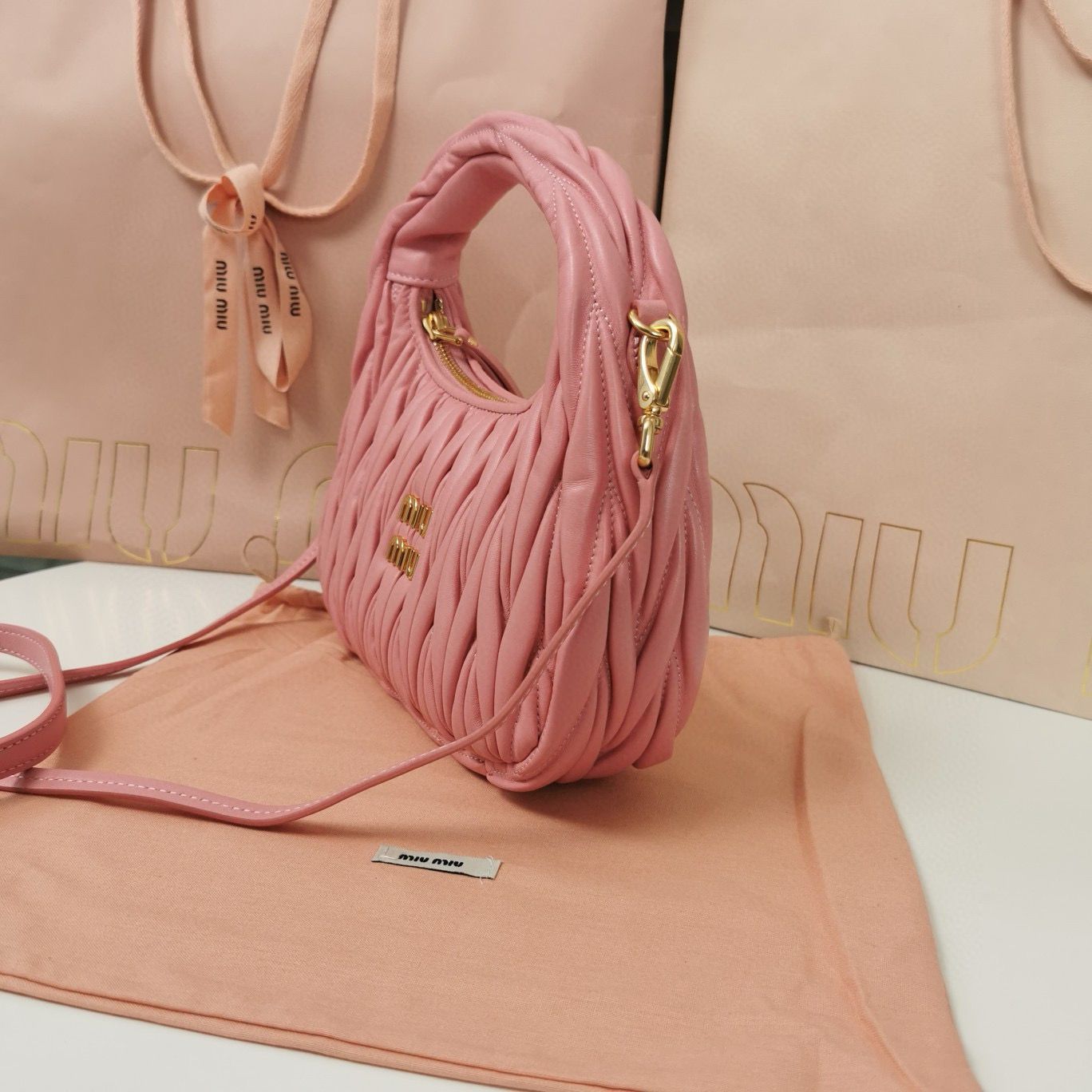 Miu Miu Wander Matelasse Original Sheepskin Bag 5BC125 Pink