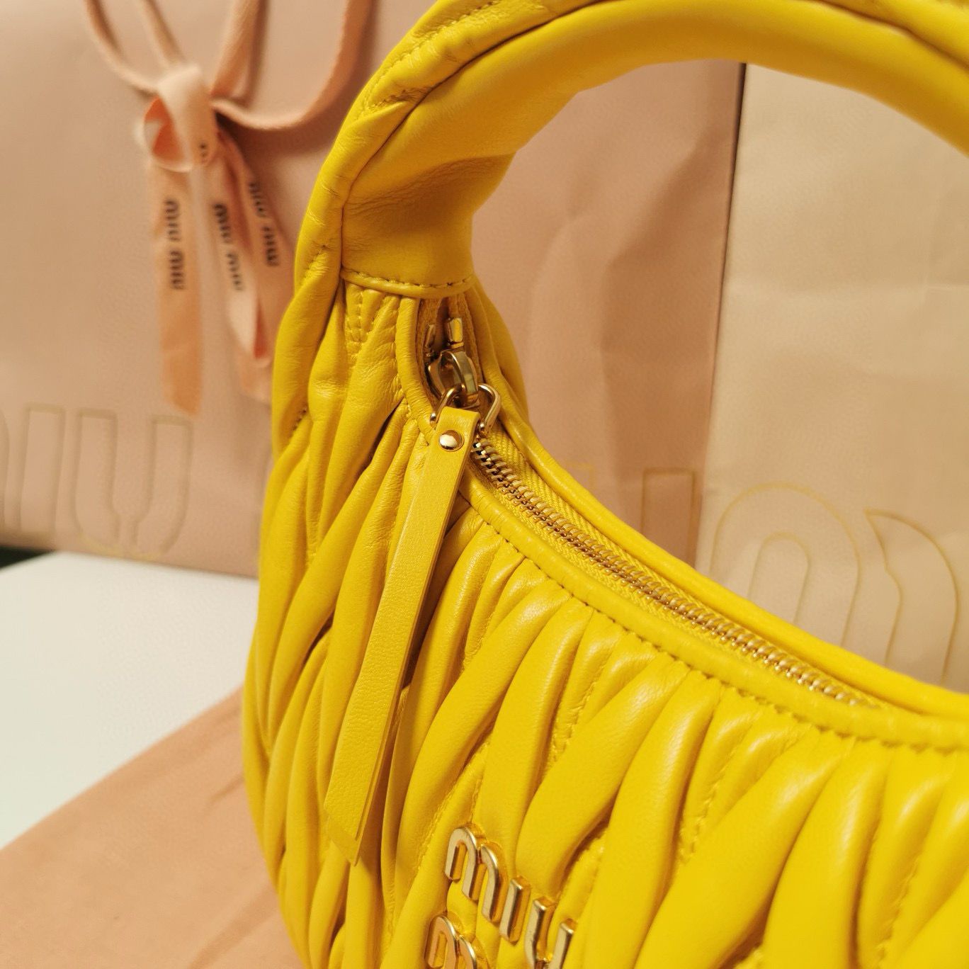 Miu Miu Wander Matelasse Original Sheepskin Bag 5BC125 Yellow