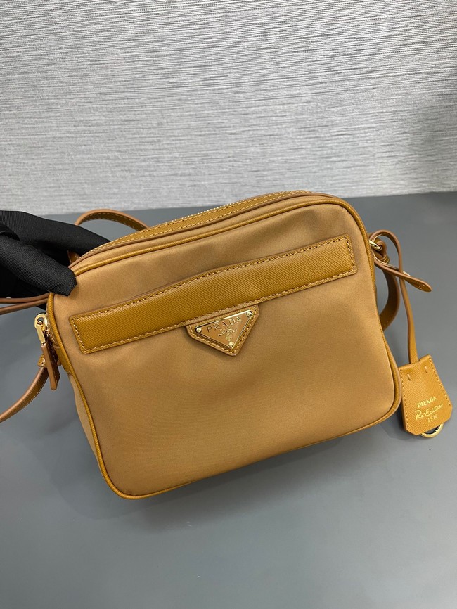 Prada Re-Nylon and brushed leather shoulder bag 1BH218 Apricot