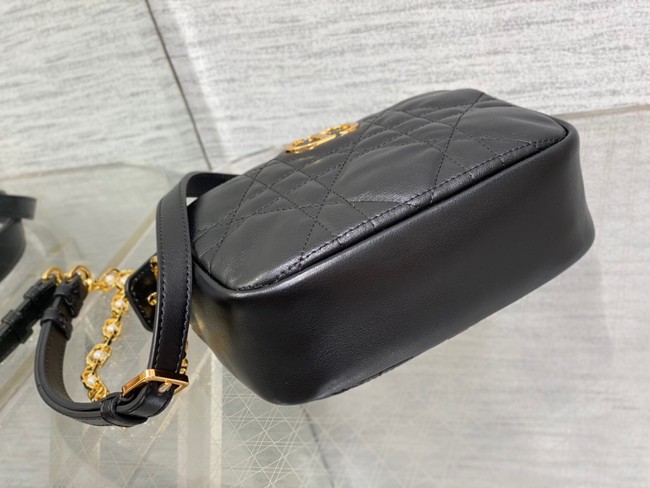 Small Dior Caro Top Handle Camera Bag Black Macrocannage Calfskin M3352U