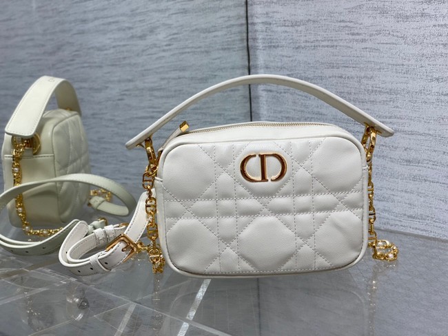 Small Dior Caro Top Handle Camera Bag Latte Macrocannage Calfskin M3352U