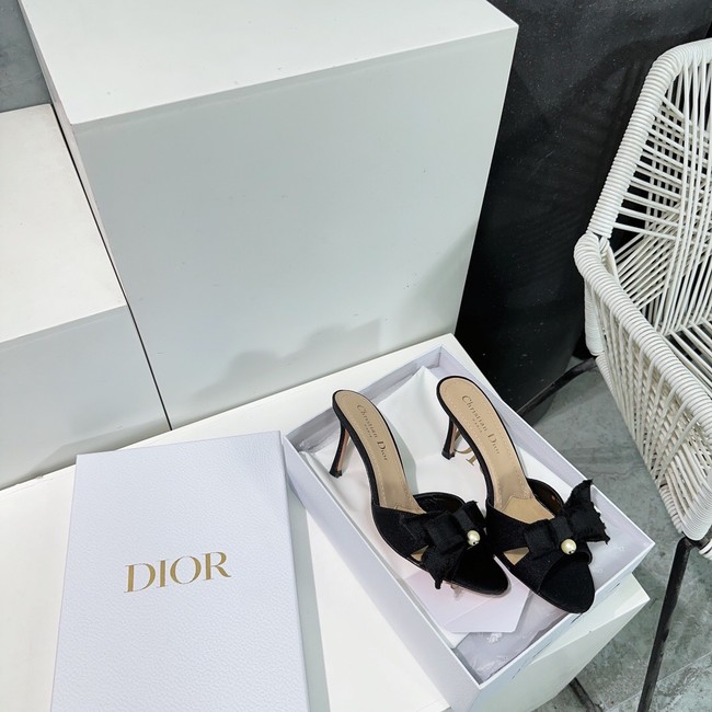 Dior Adiorable Heeled Slide Black Fringed Grosgrain 11913-1