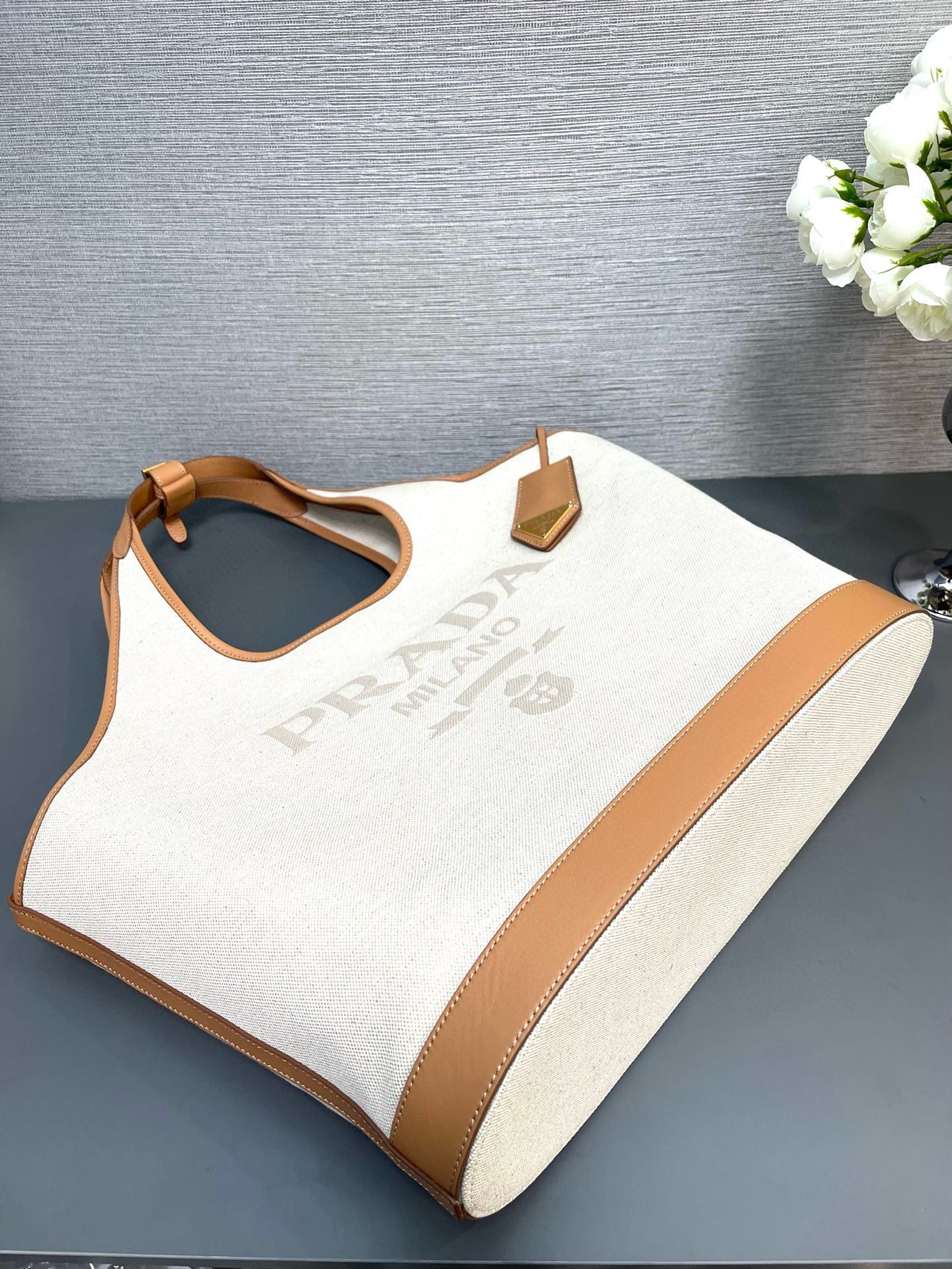 Prada Original Linen Canvas Shopping Bag 1BG472 Brown