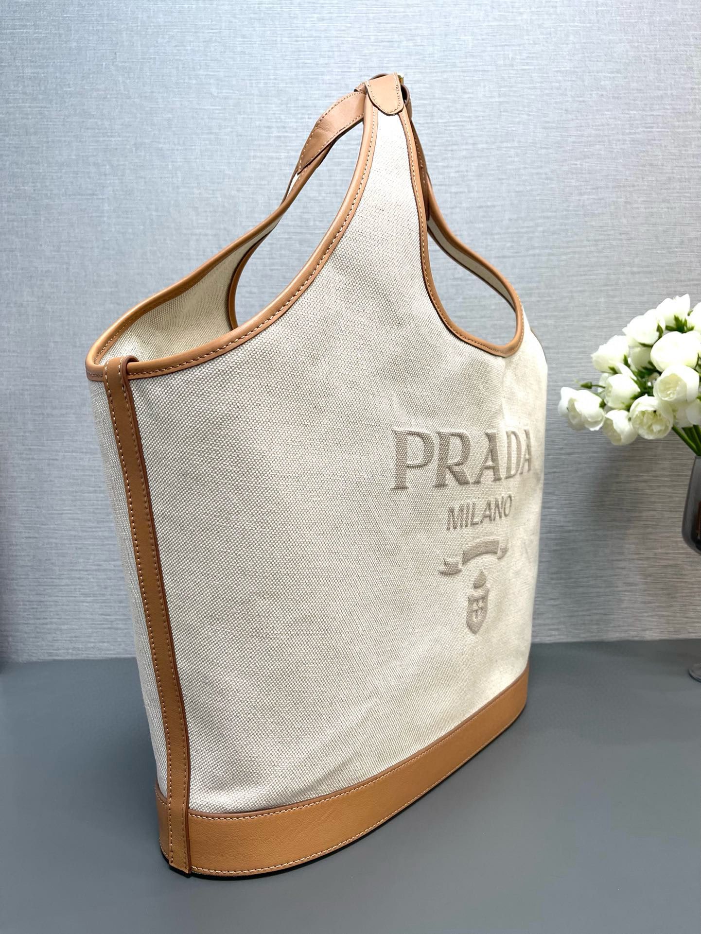 Prada Original Linen Canvas Shopping Bag 1BG472 Brown