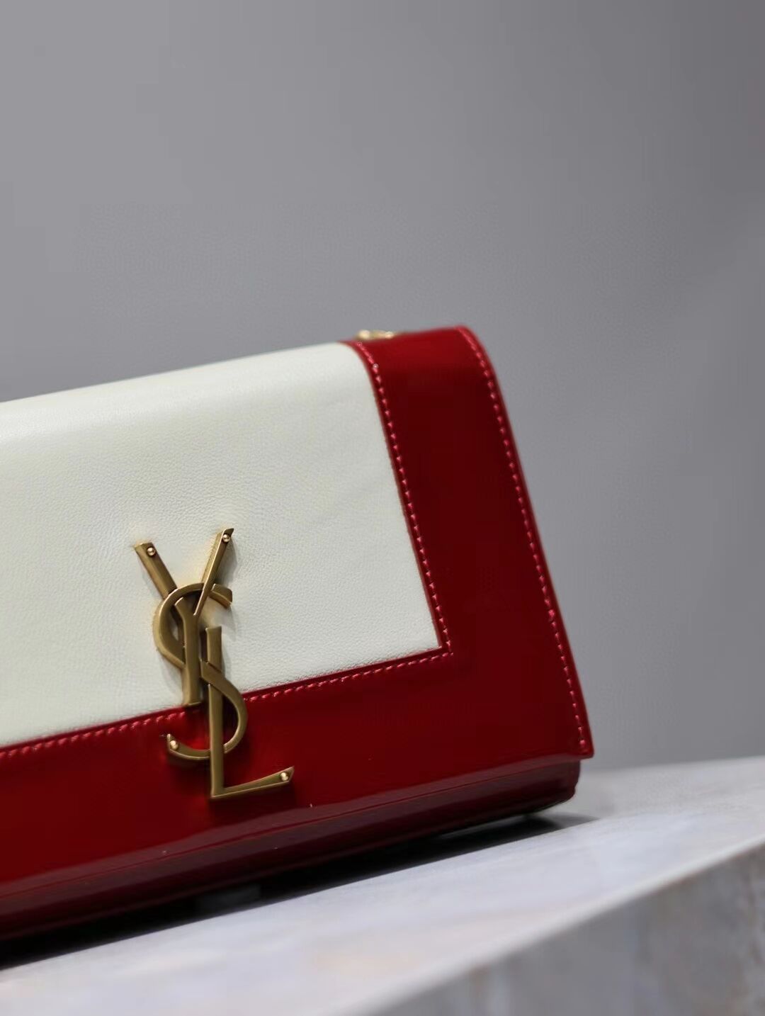 SAINT LAURENT KATE SMALL IN CANVAS AND LEATHER 742580 WHITE AND RED