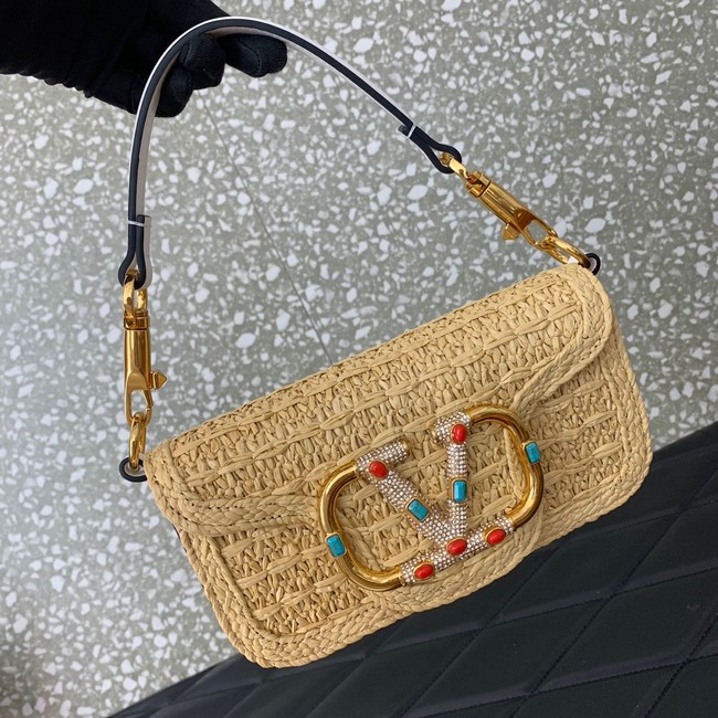 VALENTINO VLOGO SIGNATURE RAFFIA Shoulder Bag 5016 white