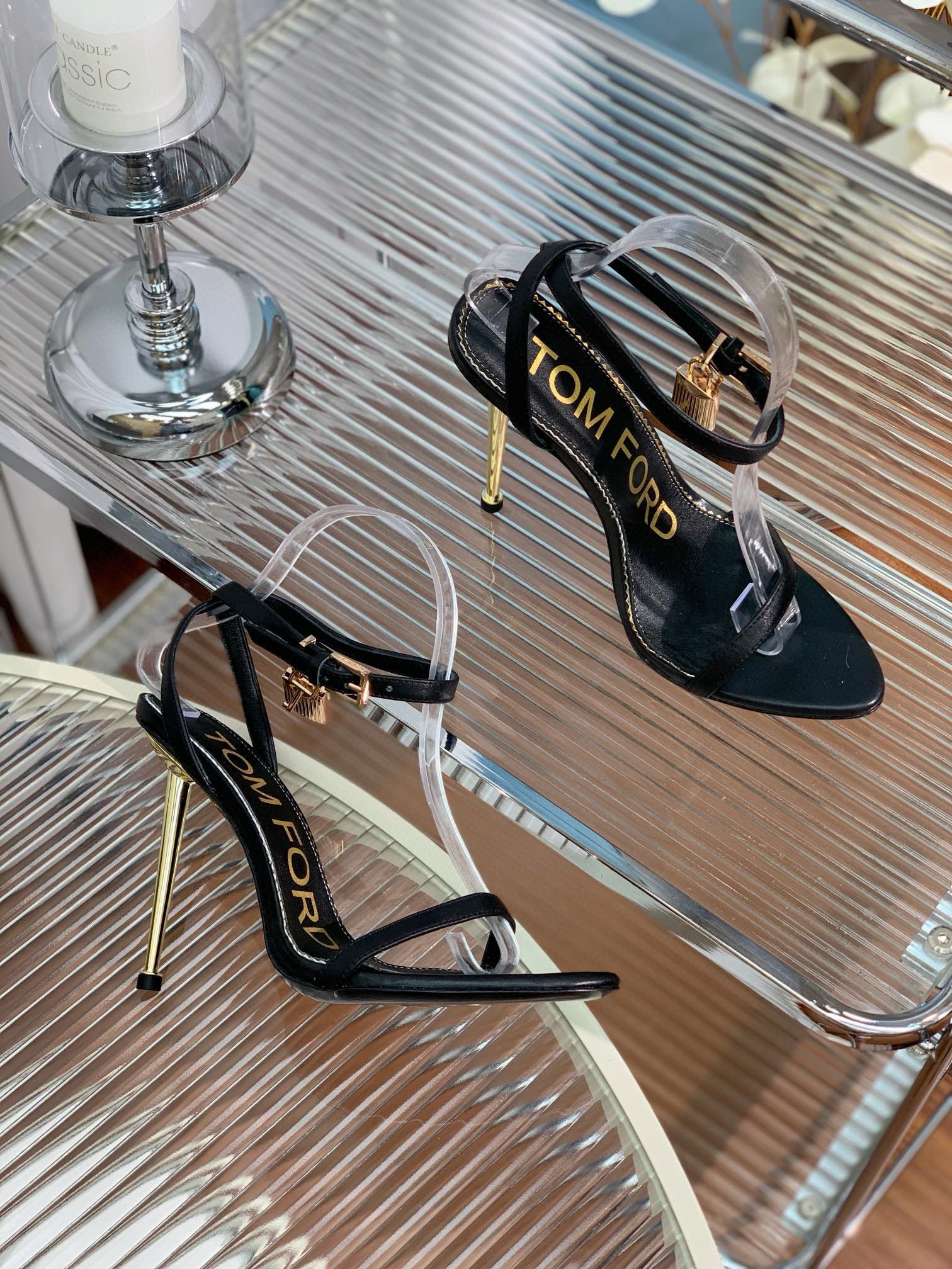 Tomford Sandals Padlock Shoes Heels Hight 10.5CM  TF30912 Black