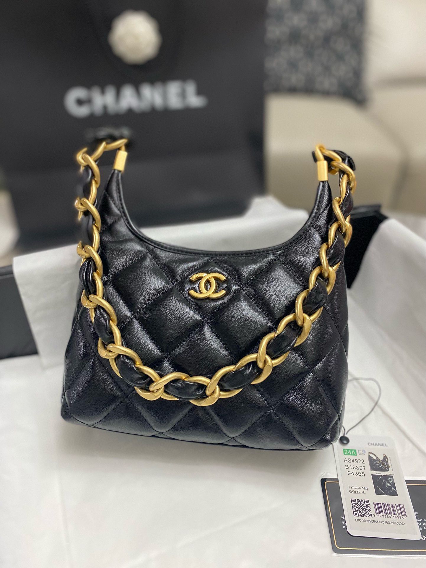 Chanel 24A Original Leather Hobo Bag AS4922  AS4923 Black