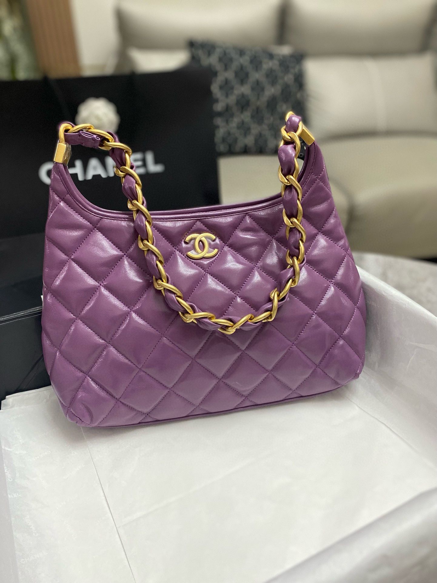 Chanel 24A Original Leather Hobo Bag AS4922 AS4923 Purple