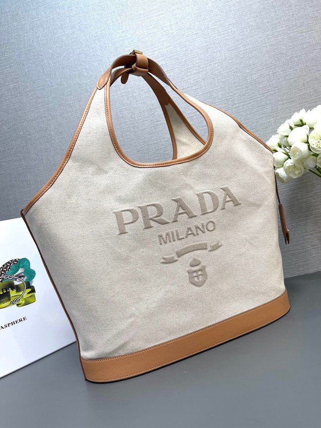 Prada Large linen blend and leather tote bag 1BG472 Fabric&leather