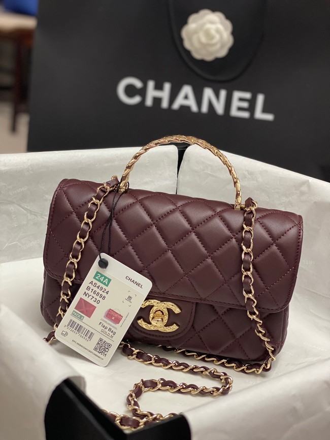 Chanel MINI FLAP BAG WITH TOP HANDLE AS4924 Dark Burgundy