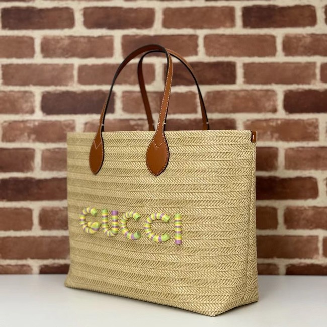 Gucci MEDIUM STRAW-EFFECT TOTE 779666 Multicolor