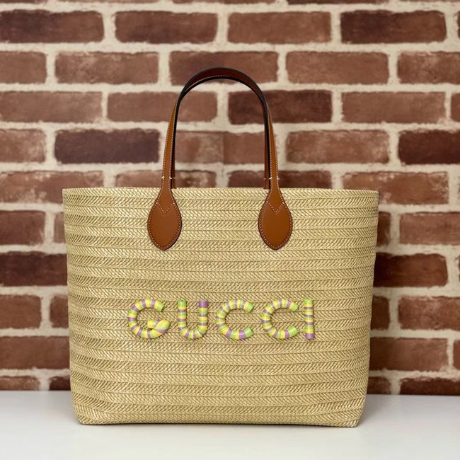 Gucci MEDIUM STRAW-EFFECT TOTE 779666 Multicolor