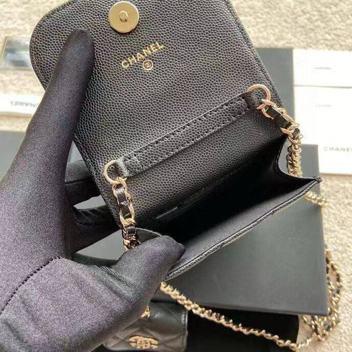 Chanel MINI FLAP PHONE CASE CAVIAR LEATHER BAG AP2742 BLACK