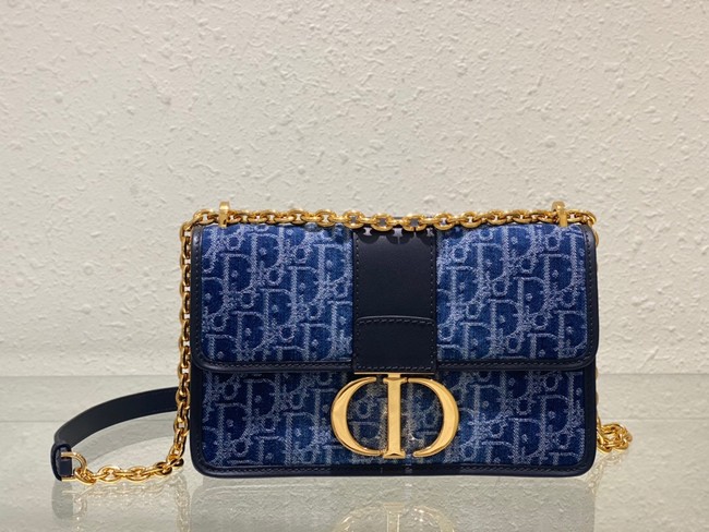 DIOR 30 Montaigne East-West Bag with Chain Blue Denim Dior Oblique Jacquard M9334UDC