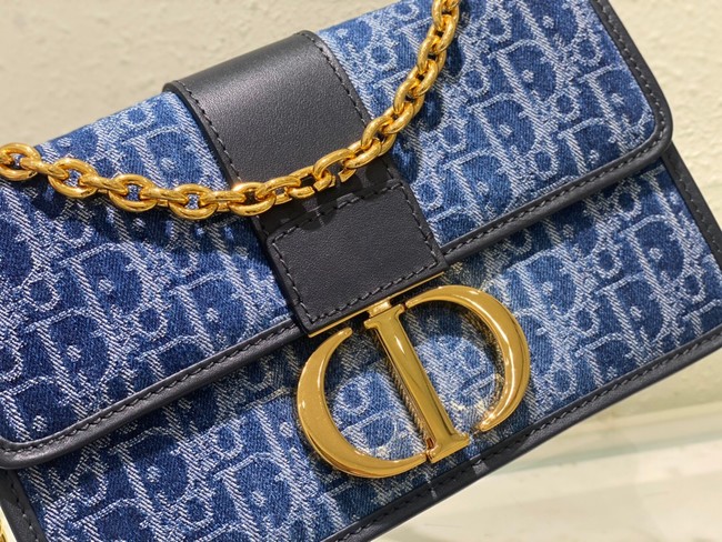 DIOR 30 Montaigne East-West Bag with Chain Blue Denim Dior Oblique Jacquard M9334UDC