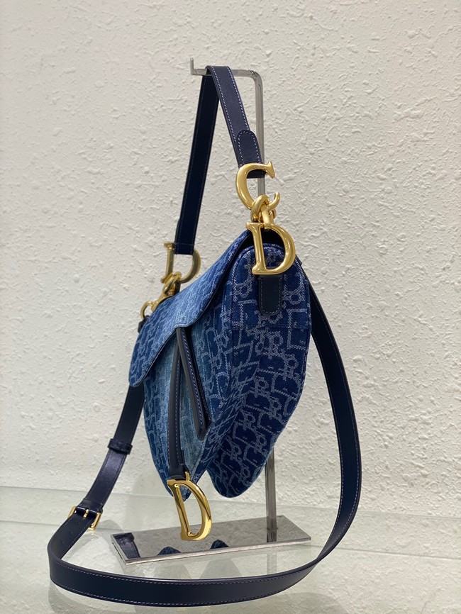 DIOR Saddle Bag with Strap Blue Denim Dior Oblique Jacquard M0455CDC