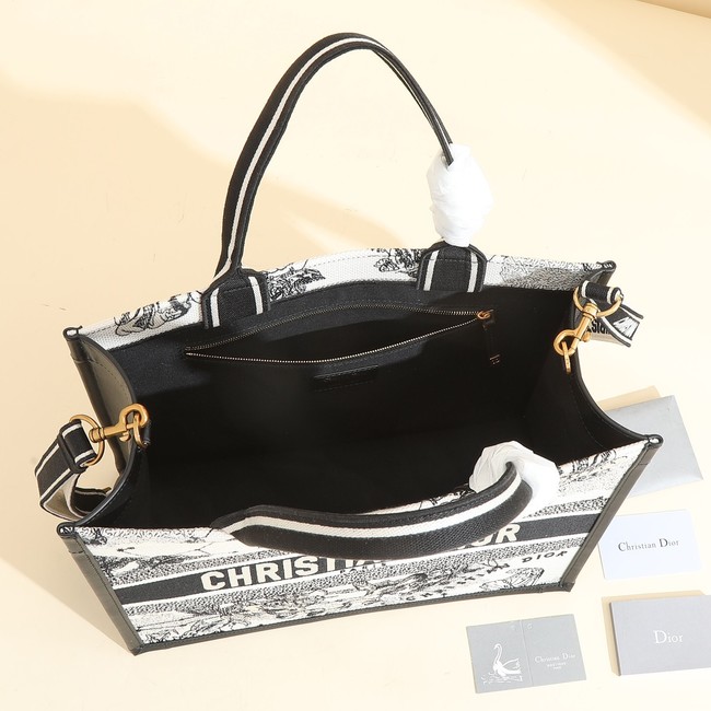 Medium Dior Book Tote Latte Multicolor Dior Zodiac Embroidery and Black Calfskin M1324CET