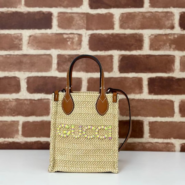 GUCCI SUPER MINI STRAW-EFFECT BAG 780083 Brown