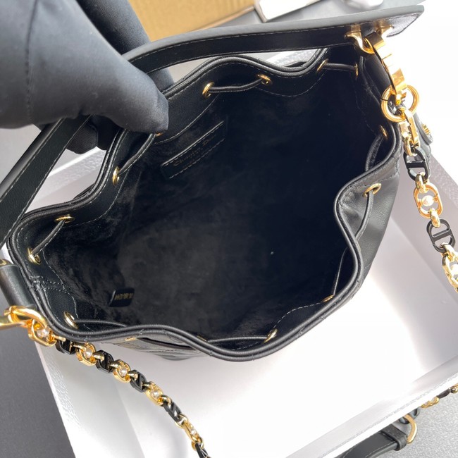 Small Dior Jolie Bucket Bag Black Calfskin and Macrocannage Lambskin M2780UN