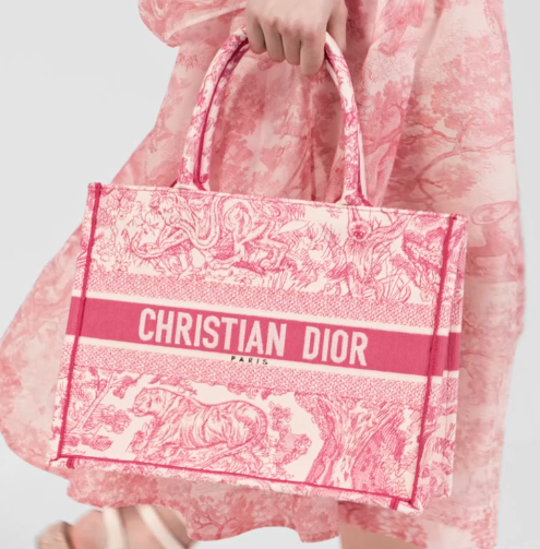 Medium Dioriviera Dior Book Tote Candy Pink Toile de Jouy Embroidery M1296Z