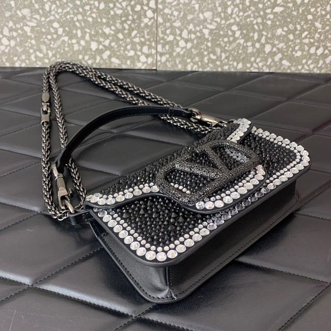 VALENTINO Super Mini Loco imitation crystal chain bag 5013 black