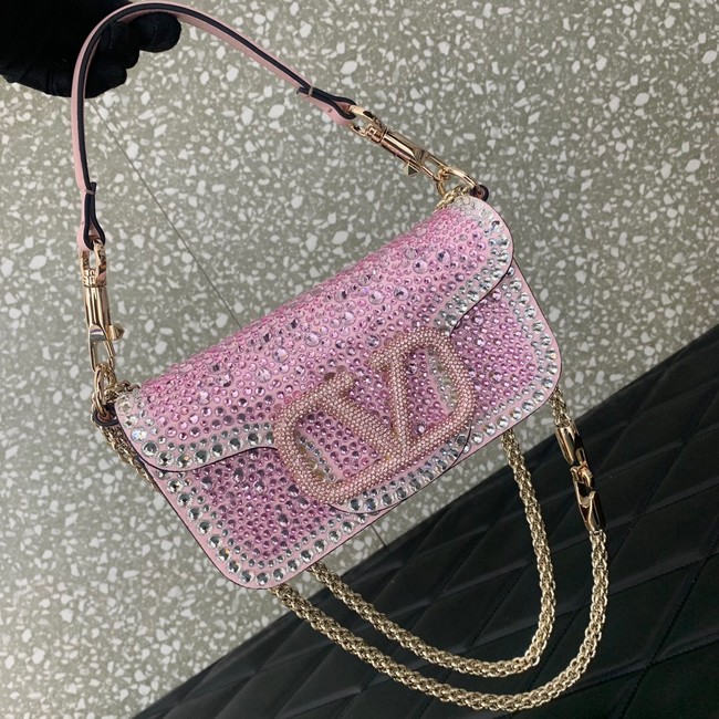 VALENTINO Super Mini Loco imitation crystal chain bag 5013 pink