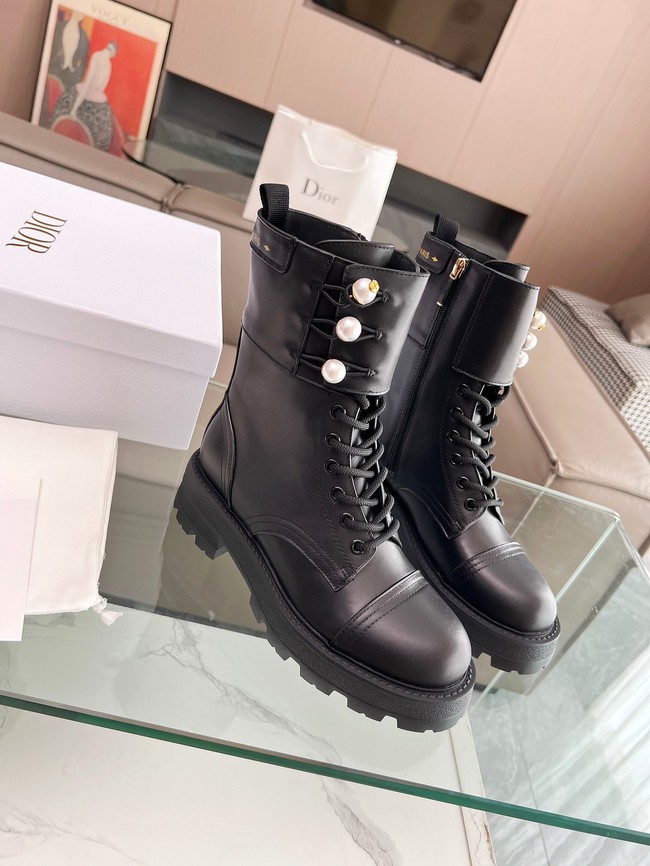 Dior D-Strike Ankle Boot Black Matte Calfskin and White Resin Pearls KCI993C