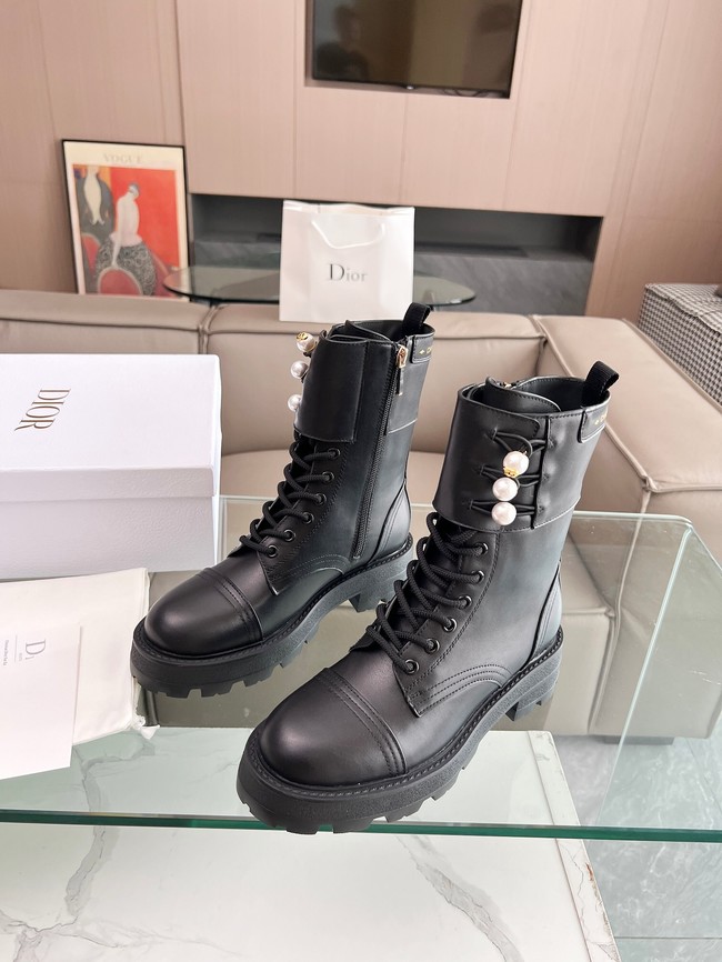 Dior D-Strike Ankle Boot Black Matte Calfskin and White Resin Pearls KCI993C