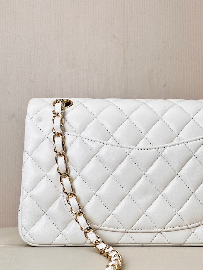 Chanel CLASSIC HANDBAG Lambskin & Gold-Tone Metal A01113 white