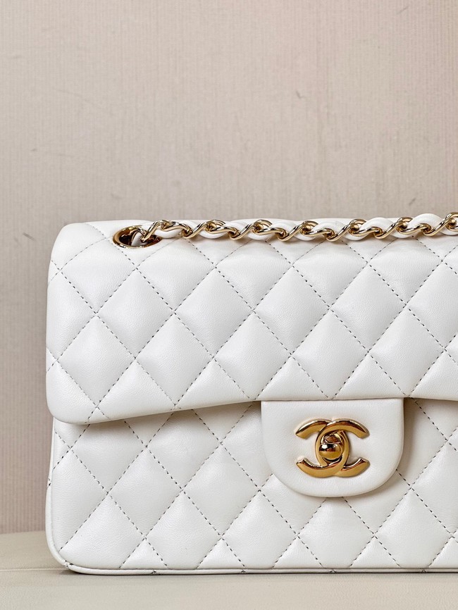 Chanel CLASSIC HANDBAG Lambskin & Gold-Tone Metal A01113 white