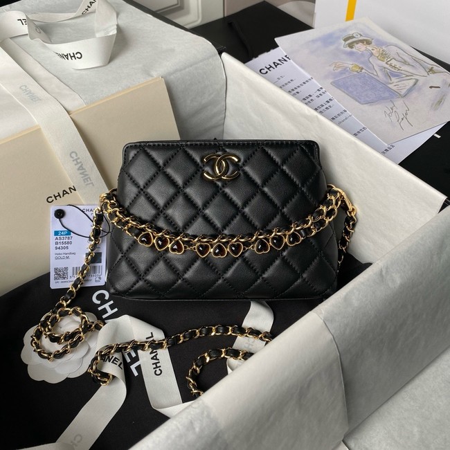 Chanel HOBO HANDBAG Lambskin & Gold-Tone Metal AS3787 black