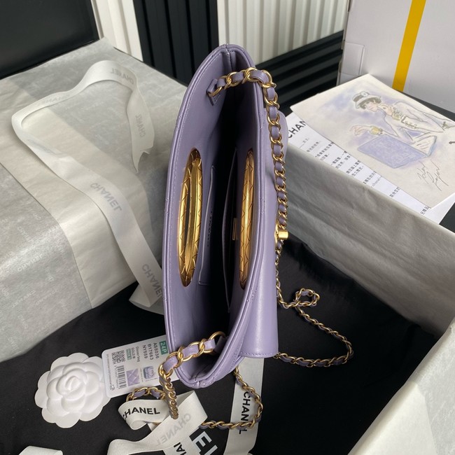 CHANEL CLUTCH Lambskin & Gold-Tone Metal AS5038 Purple