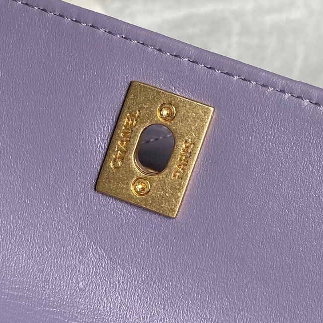 CHANEL CLUTCH Lambskin & Gold-Tone Metal AS5038 Purple