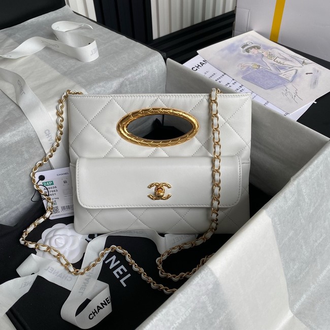 CHANEL CLUTCH Lambskin & Gold-Tone Metal AS5038 white