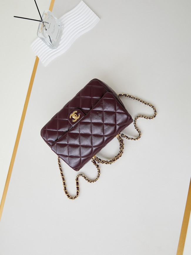 CHANEL 24B MINI FLAP BAG WITH TOP HANDLE AS5043 Burgundy