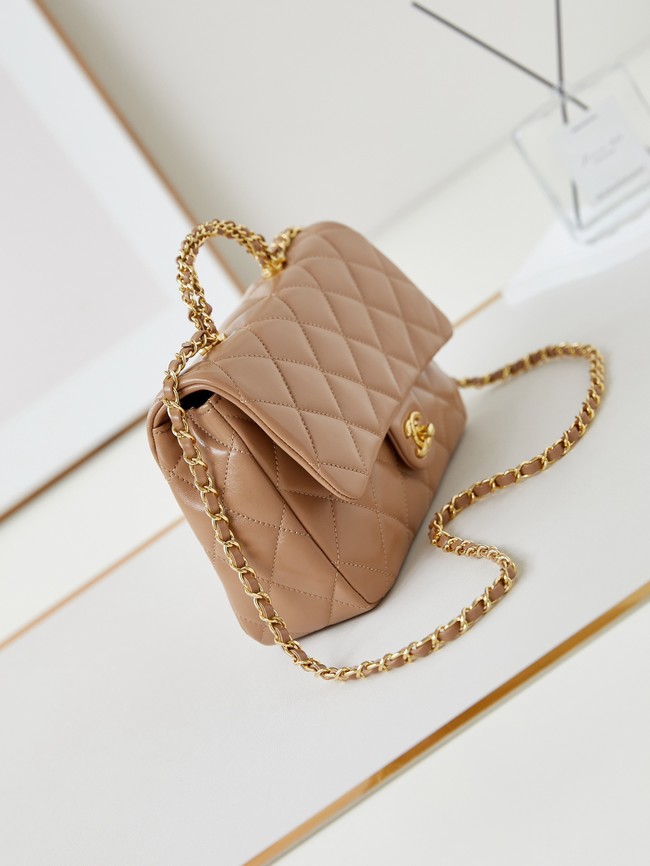 CHANEL 24B MINI FLAP BAG WITH TOP HANDLE AS5043 Dark Beige