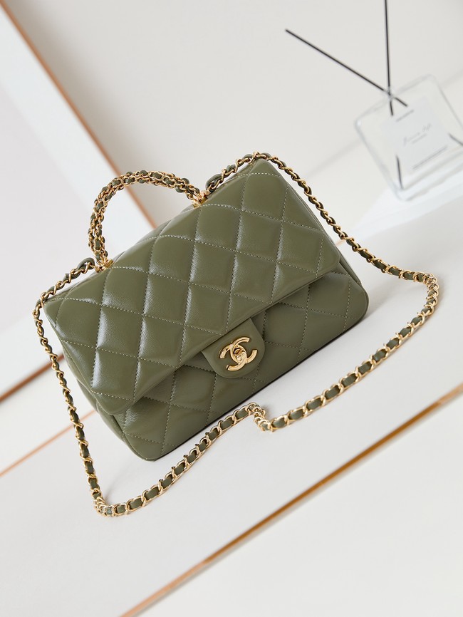 CHANEL 24B MINI FLAP BAG WITH TOP HANDLE AS5043 green