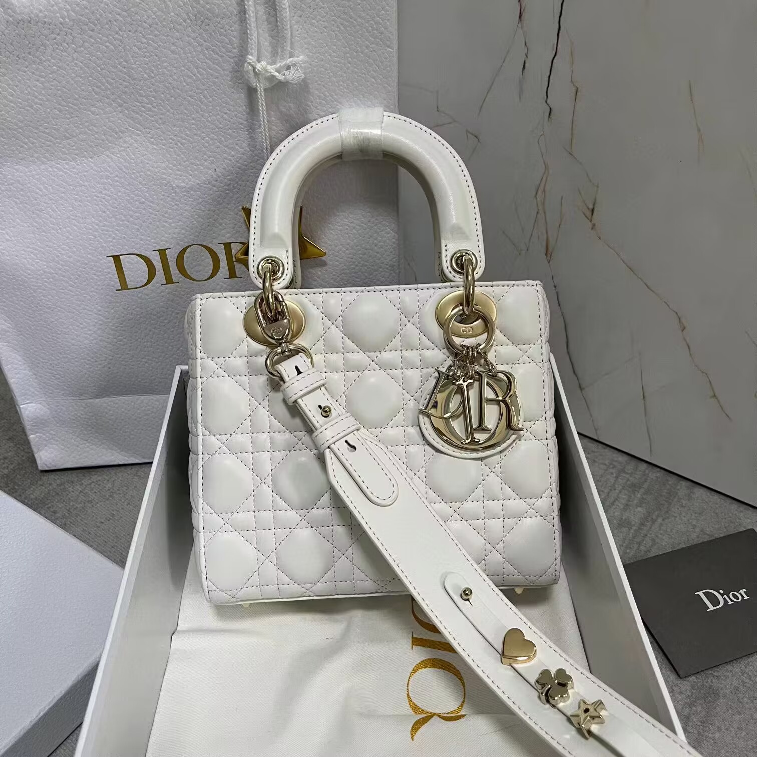 LADY DIOR MY ABCDIOR BAG Cannage Lambskin M0538I white Gold-Tone