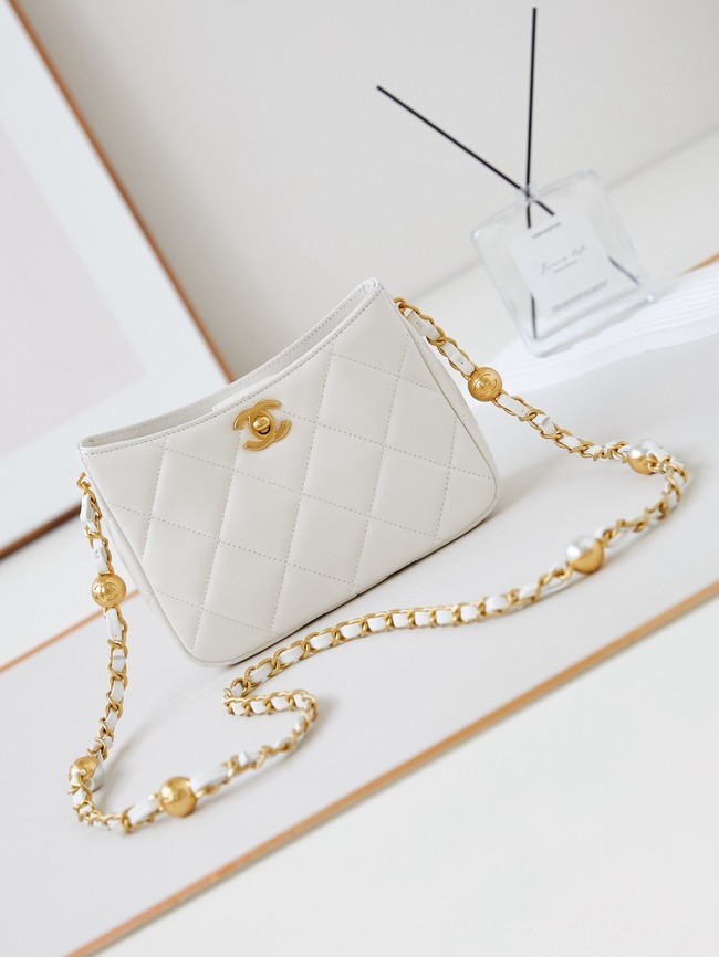 Chanel HOBO HANDBAG Lambskin & Gold-Tone Metal AS4948 white