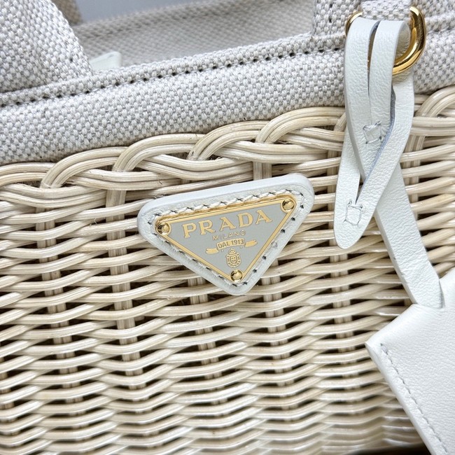 Prada Wicker and leather Prada Arque bag 1BG469 white