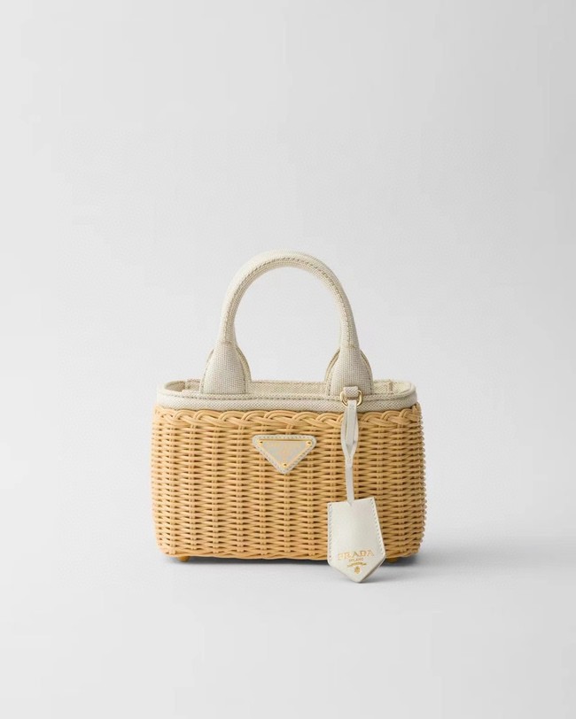 Prada Wicker and leather Prada Arque bag 1BG469 white