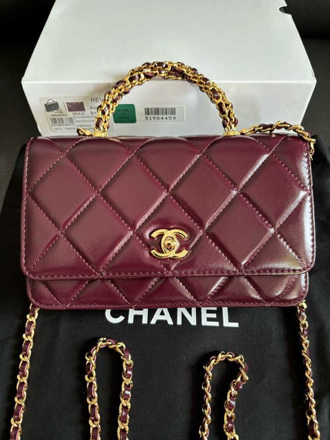 CHANEL FLAP PHONE HOLDER WITH CHAIN AP4167 Burgundy