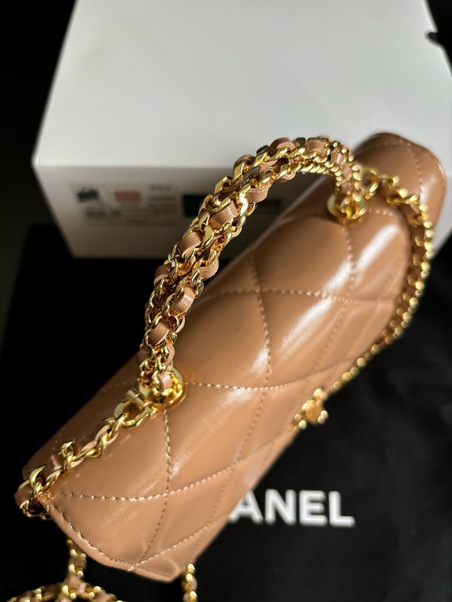 CHANEL FLAP PHONE HOLDER WITH CHAIN AP4167 Dark Beige