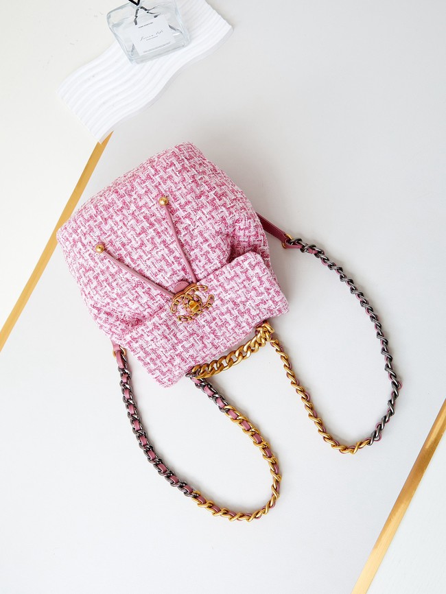 CHANEL 19 BACKPACK Wool Tweed AS4223 pink