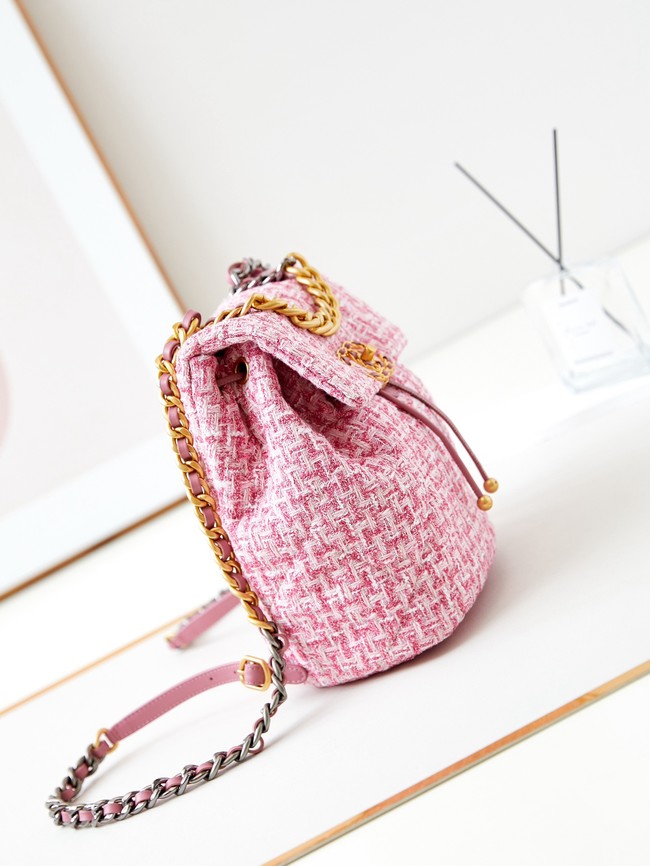 CHANEL 19 BACKPACK Wool Tweed AS4223 pink