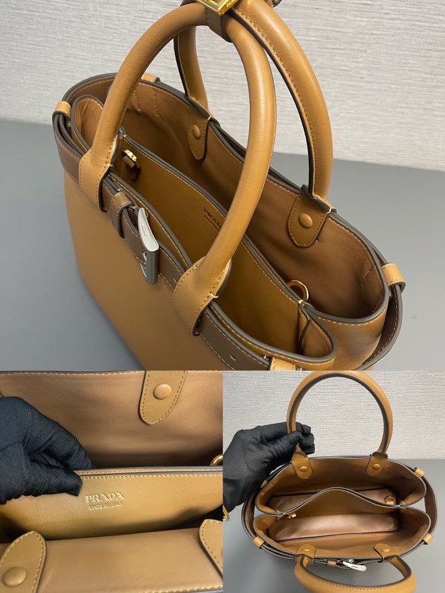 Prada Buckle medium leather handbag with belt 1BA434 Caramel