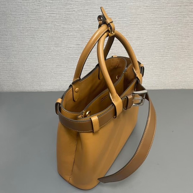 Prada Buckle medium leather handbag with belt 1BA434 Caramel