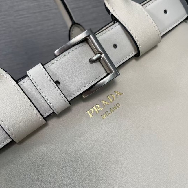 Prada Buckle medium leather handbag with belt 1BA434  White&Black