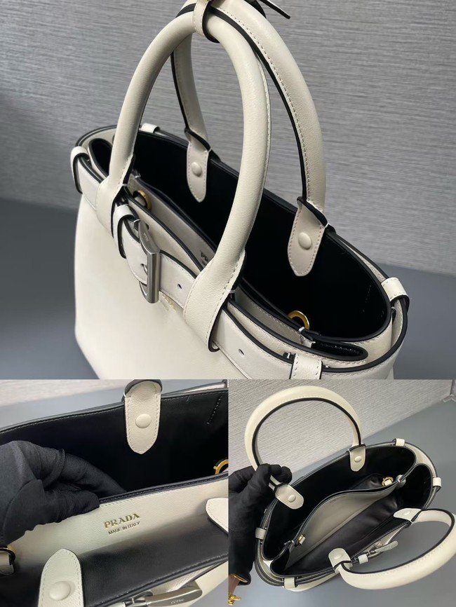 Prada Buckle medium leather handbag with belt 1BA434  White&Black